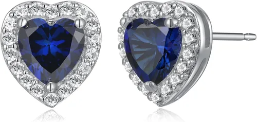 Amazon Essentials Aretes de plata de ley con halo de corazón de zafiro blanco, (anteriormente colección Amazon)