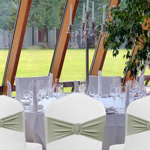 Miniatura 3 de Paquete de 50 bandas para sillas color verde salvia, bandas elásticas para sillas deslizantes, lazos para bodas, fiestas, baby shower, eventos