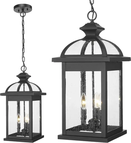 Miniatura 11 de Darkaway Farol colgante para exteriores, luz colgante de porche con vidrio de aluminio para exteriores, para porche, patio, entrada
