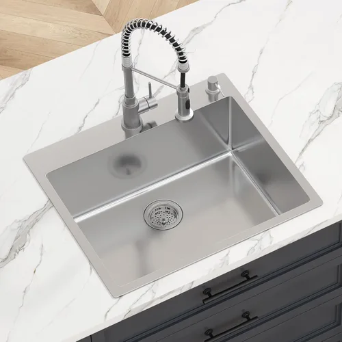 Miniatura 7 de VEVOR Fregadero de cocina, fregadero empotrado de acero inoxidable 304, cuenco individual de montaje superior con accesorios (paquete de 2), Plateado