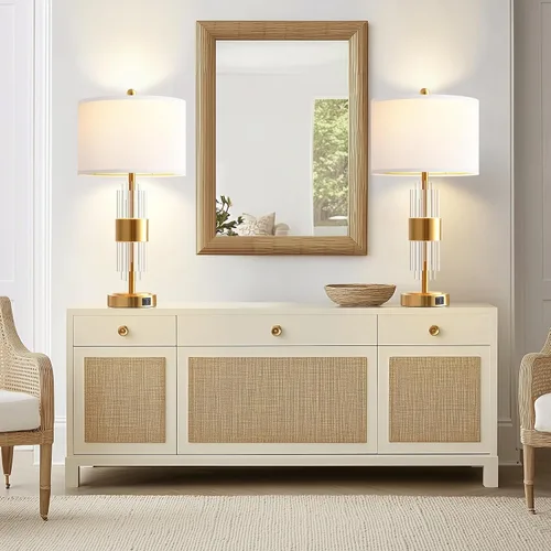 Miniatura 7 de QiMH Juego de 2 lámparas de mesa doradas para dormitorio, con luz nocturna, moderna lámpara de noche con 2 puertos de carga USB A+C, lámpara