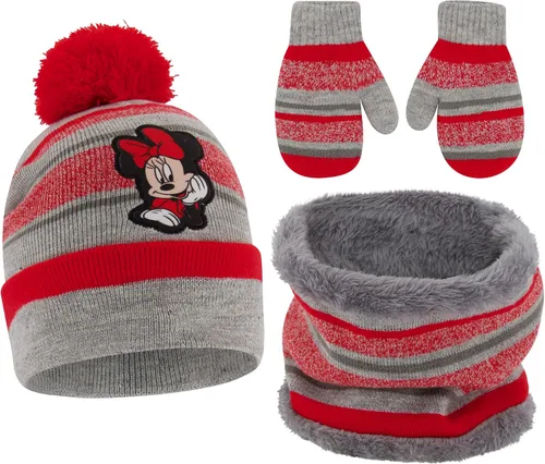 Disney Girls Toddler Winter Hat Scarf Mittens Set 2-4 Or Minnie Mouse Hat Scarves Kids Gloves Sets 4-7