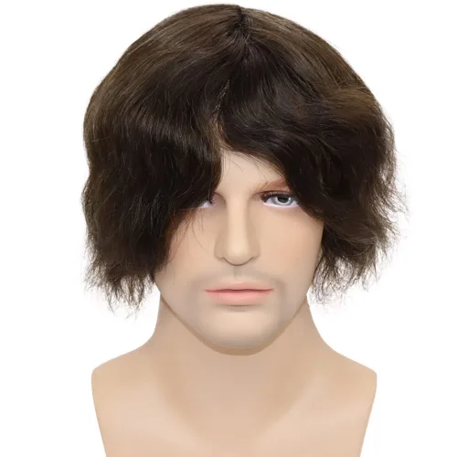 Miniatura 3 de Toupee para hombres sistemas de reemplazo de cabello humano real europeo para hombres, postizos finos, centro de encaje, piel más gruesa, pieza