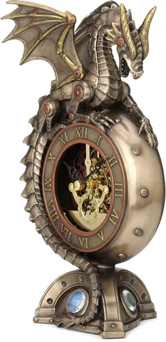 Miniatura 6 de Veronese Design Reloj de mesa Steampunk con acabado de bronce dragón con relojes móviles