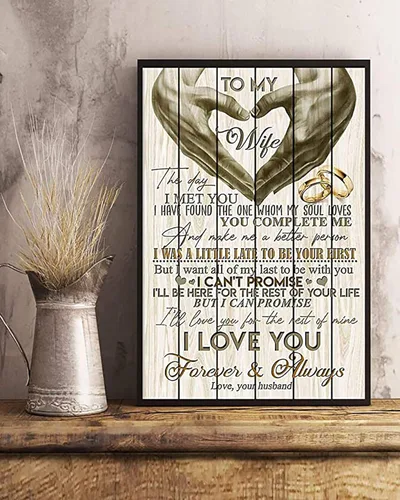 Miniatura 2 de Póster en lienzo con texto en inglés «To My Wife», «To My Wife», «Love Your Husband I Was A Little Late to Be Your First But I Want All of My Last