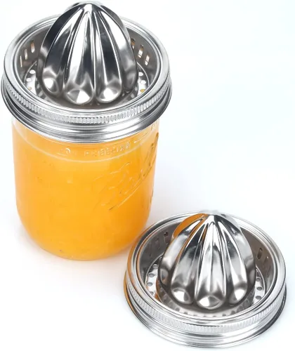 Miniatura 5 de Mason Jar - Tapa exprimidora de acero inoxidable (2 piezas), escariador de cítricos para tarro Mason de boca ancha, exprimidor de limón, exprimidor