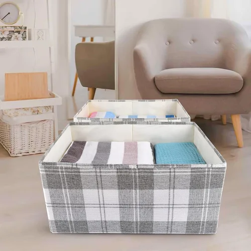 Miniatura 7 de ANMINY Paquete de 2 cestas de almacenamiento extragrandes para estantes, 20 x 14 pulgadas, plegables, de tela, lavables, canastas de almacenamiento