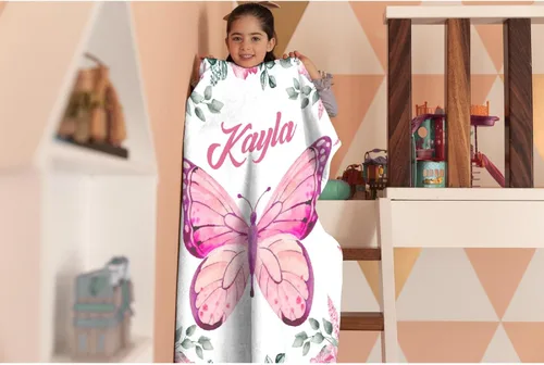 Miniatura 7 de Manta personalizada con nombre, manta personalizada para bebé, regalos conmemorativos para envolver cumpleaños de niños pequeños, mariposa