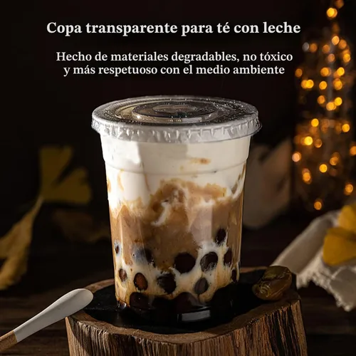 Miniatura 6 de Juego de 50 vasos de plástico transparente con tapas planas, vasos desechables de café helado de 16 onzas con pajitas y calcomanías, vasos