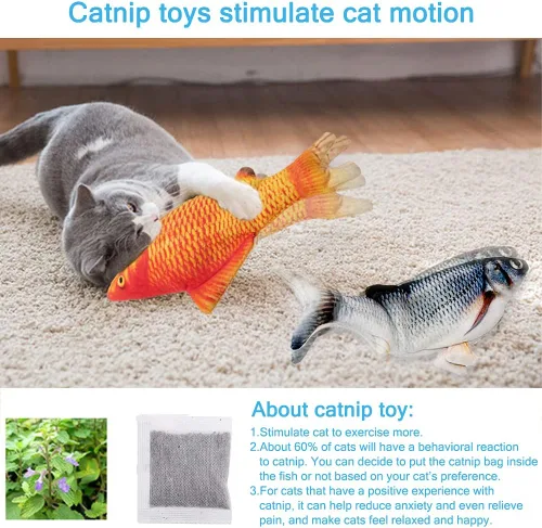 Miniatura 3 de Tocirelo Juguetes para Gatos Pez Saltarín Interactivo con Hierba Gatera, Paquete de 2 Juguetes Interactivos para Gatos de Interior, Juguete Pateador