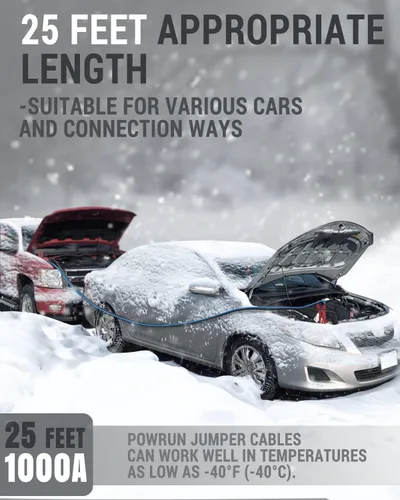 Miniatura 4 de Powrun Cables de puente P025 para batería de automóvil de 12/24 V, cables de refuerzo de servicio pesado de 1000 A con bolsa de transporte, kit