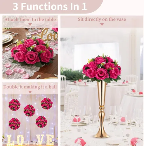 Miniatura 42 de NUPTIO Centros de mesa de flores para mesas de boda: arreglo de bolas de flores artificiales rosa y blanco para bodas, fiestas, 2 piezas de rosas
