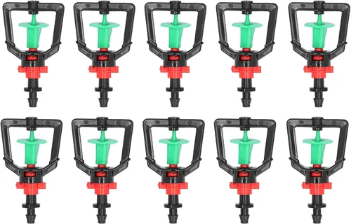 Emisores de riego por goteo, 10 rociadores ajustables de 360 grados con boquilla de nebulización de microplantas de una sola púa para invernadero,