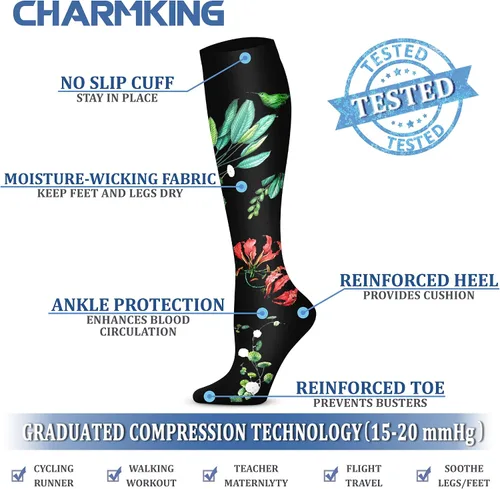 Miniatura 4 de CHARMKING - Calcetines de compresión para mujeres y hombres (3 pares), 15-20 mm Hg, el mejor apoyo para atletismo, running o ciclismo, mejora