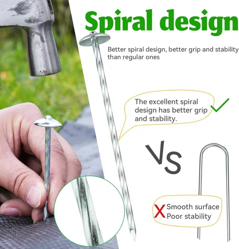 Miniatura 3 de Estacas de paisaje – Pines de picos para bordes de paisaje de jardín – Nuevo diseño tipo paraguas grapas de césped galvanizadas de 5 pulgadas