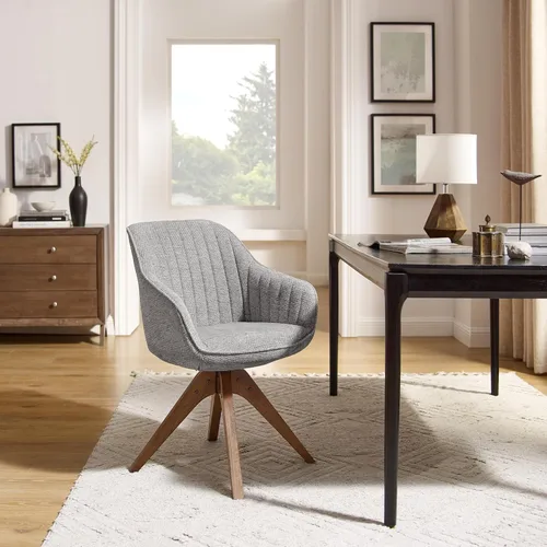 Miniatura 6 de Art Leon Silla de Escritorio - Silla de Oficina Moderna de Mediados de Siglo Sin Ruedas, Silla Giratoria de Acento con Patas de Madera de Roble, Gris