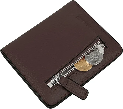 Miniatura 6 de BIG SALE-AINIMOER billetera de bolsillo pequeña con cremallera, plegable, compacta de cuero con bloqueo por identificación por radiofrecuencia
