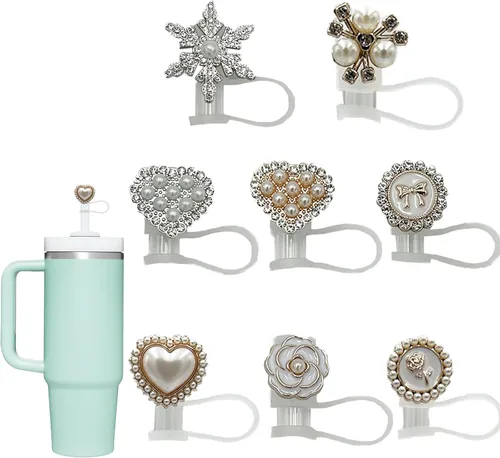 Miniatura 8 de 9 piezas de tapa con pajita para vasos Stanley de 30 y 40 oz, 0.4 pulg / 10 mm de ancho, lindas puntas protectoras de tapa de silicona para pajitas