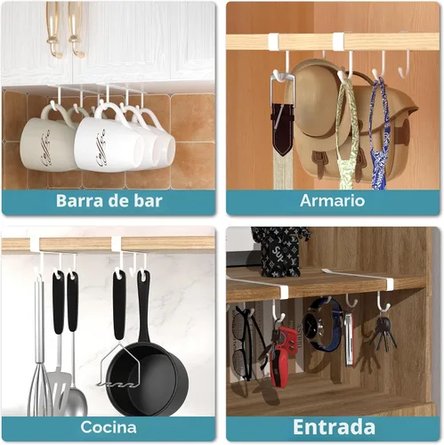 Miniatura 8 de ECROCY Ganchos para tazas para gabinete, enganche en estante y solo se ajusta a gabinete plano sin borde, 3 piezas, soporte para tazas sin