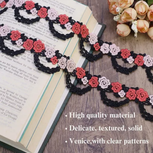 Miniatura 4 de Cinta de encaje bordada con flores negras para coser manualidades, boda, 3.5 yardas
