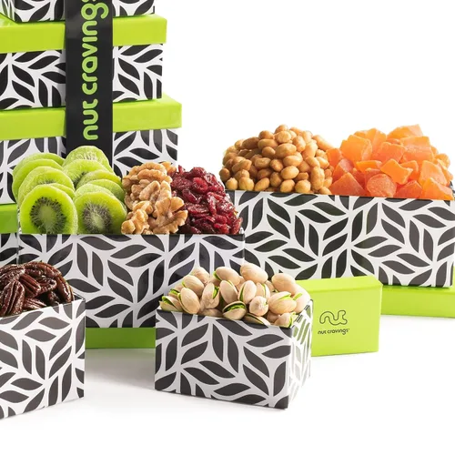 Miniatura 3 de NUT CRAVINGS - Cesta de regalo de frutas secas y nueces mixtas, torre roja + cinta de corazón (12 surtidos), arreglo de alimentos, paquete