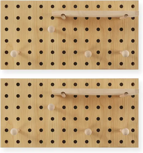 Miniatura 2 de Tablero de Clavijas de Madera Beige Expositor Modular Tablero de Clavijas de Madera Combinación Organizador de Pared Almacenamiento Ganchos de Pared