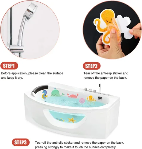 Miniatura 6 de Secopad Calcomanías antideslizantes para bañera, 14 piezas grandes de adhesivo marino para niños, calcomanías antideslizantes para ducha y bañera