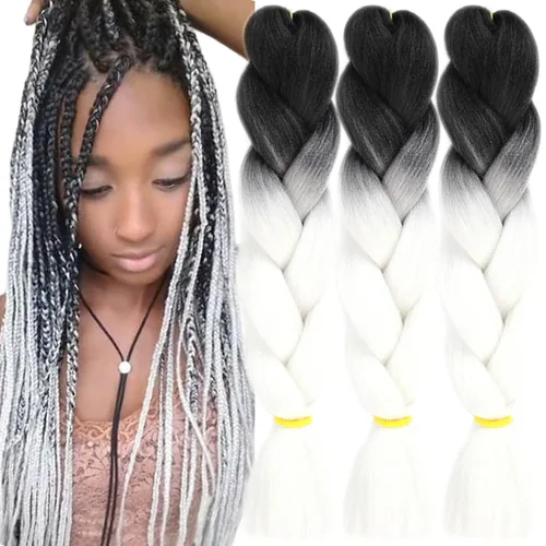 Miniatura 57 de 3 paquetes de extensiones de cabello sintético para trenzar de color negro a azul, tamaño jumbo ombré, de 24 pulgadas o trenzas de ganchillo