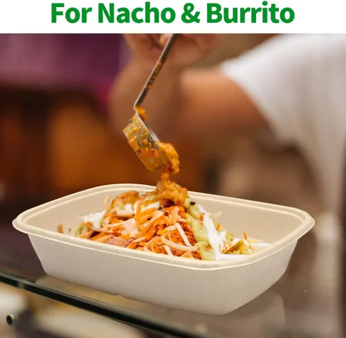 Miniatura 5 de bloomoon Paquete de 100 cuencos de papel grandes de 32 onzas, cuencos desechables estilo Chipo-tle para burrito, nacho, ensalada de tacos, papa