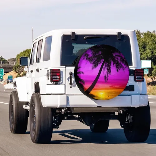 Miniatura 3 de Cubierta de neumático de repuesto con silueta de palmera en la playa, para remolque, RV, SUV y muchos vehículos, 18 pulgadas