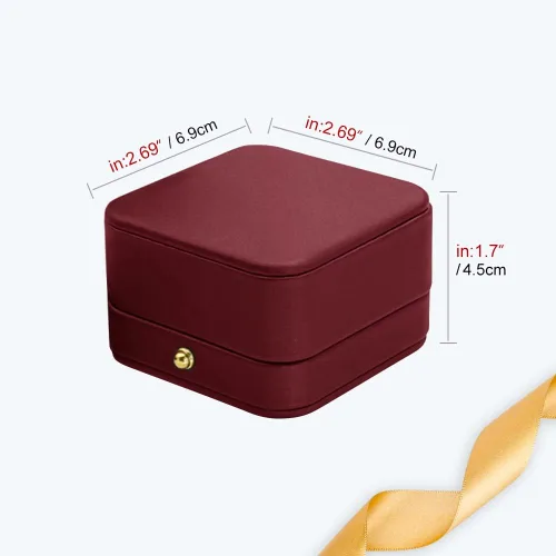 Miniatura 4 de Caja de Anillos de Boda Caja de Compromiso Rojo Vino, Caja Portadora de Anillos de Joyería de Terciopelo de Cuero Cuadrada, Caja de Anillos Vintage