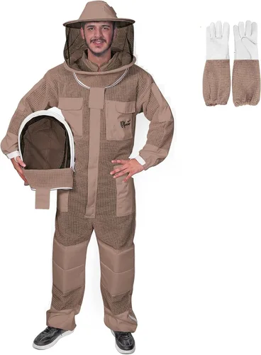 Traje de Apicultura Ultra Ventilado de 3 Capas para Hombres y Mujeres – Traje de Apicultura Premium con Guantes de Abeja y Dos Velos de Apicultura