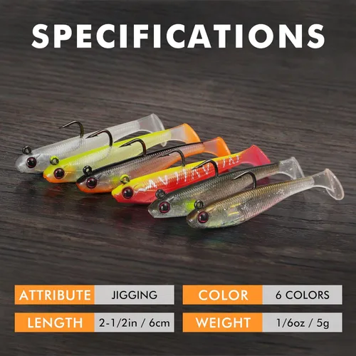 Miniatura 6 de TRUSCEND Shadtale Easy Catch Soft Fishing Lures with BKK Hooks - Trembly Sinking and Vibrating Swim for More Bites, Pre-Rigged Swimbaits for Bass