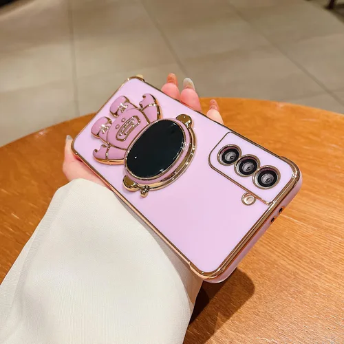 Miniatura 3 de Funda para Samsung Galaxy S22 con soporte de astronauta, funda galvanizada de lujo con protección para cámara, lindo patrón lateral de corazón