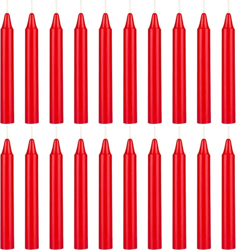 Mega Candles 20 piezas Velas Cónicas Mini Exquisitas Rojas Sin Perfume para Hechizos, 4 Pulgadas de Alto x 1/2 Pulgada de Diámetro, Campanillas Rojo