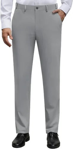 Alimens & Gentle Pantalones de vestir elásticos para hombre, pantalones de golf sin planchado, cintura ampliable, parte delantera plana, pantalones