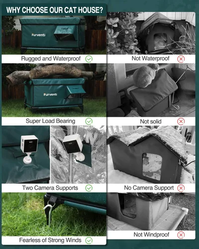 Miniatura 6 de Casa para gatos con calefacción al aire libre en invierno, extremadamente aislada y resistente a la intemperie, refugio elevado para gatos ferales