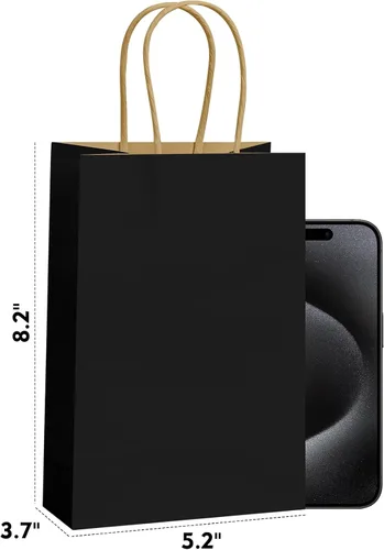 Miniatura 2 de REMTAP Bolsas de papel de regalo de 5.9 x 3.2 x 8.2 pulgadas, 50 bolsas de papel kraft con asas, bolsas de regalo a granel para bodas, fiestas