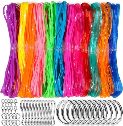 Fandamei Kit de Cordón, Cordón de Encaje de Plástico de 12 Colores, Colores Brillantes y con Brillo, Cordón para Manualidades, Pulseras y Kit de