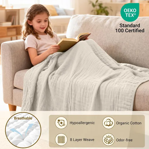 Miniatura 3 de ZPECC Manta de muselina para bebé más gruesa, 30x40 de algodón orgánico para recién nacido, colcha hipoalergénica para bebé, elementos esenciales