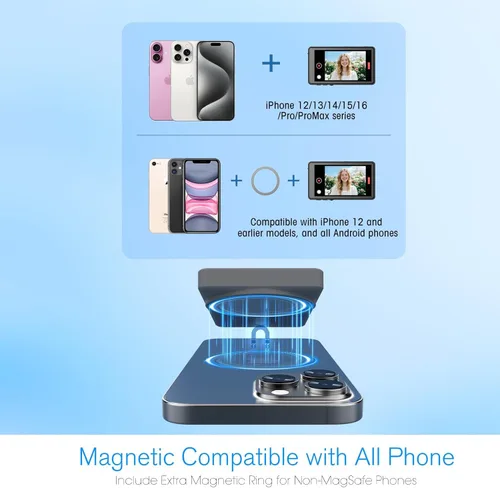 Miniatura 7 de Vlog - Pantalla de monitor para selfie para iPhone, grabación 4K a 60 fps, espejo de pantalla inalámbrico con control remoto, fijación magnética