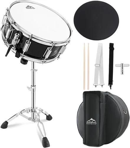 Miniatura 9 de EASTROCK Juego de batería de caja de 14 x 5.5 pulgadas para estudiantes principiantes con bolsa de concierto, baquetas, soporte, llaves de tambor