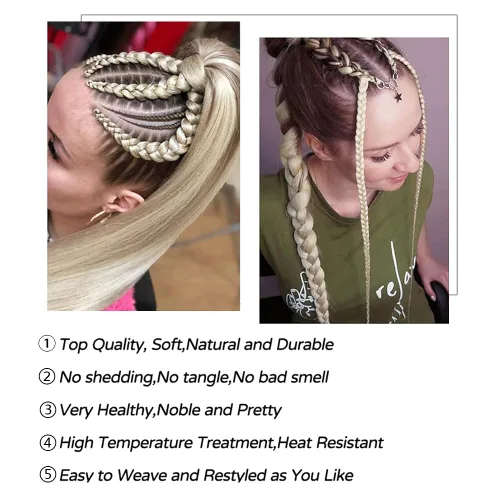 Miniatura 4 de Extensiones de cabello rubio trenzado de 24 pulgadas, 3 paquetes de cabello sintético Jumbo trenzado de alta temperatura, trenzas Twist Crochet