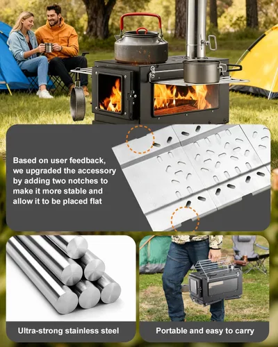 Miniatura 5 de Estufa de Leña para Acampar, Estufa de Leña para Tienda de Campaña, Estufa Portátil para Tienda Caliente para Acampar, Cazar, Pescar en Hielo, Negro