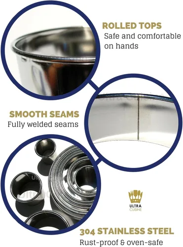 Miniatura 2 de Juego de cortadores de galletitas Ultra Cuisine - 11 cortadores de borde simple, redondeados, para pastelería, de acero inoxidable y calidad