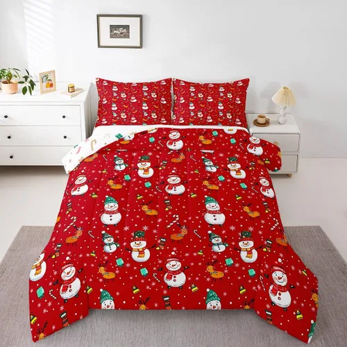 Miniatura 11 de Erosebridal Juego de edredón de Papá Noel tamaño matrimonial para niños y niñas, edredón de plumón de Feliz Navidad, juego de ropa de cama