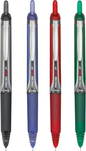 Miniatura 6 de PILOT Precise V5 RT - Bolígrafos de bola recargables y retráctiles, punta extrafina (0.5 mm), tinta negra/azul/roja/verde, paquete de 4 - Ideal