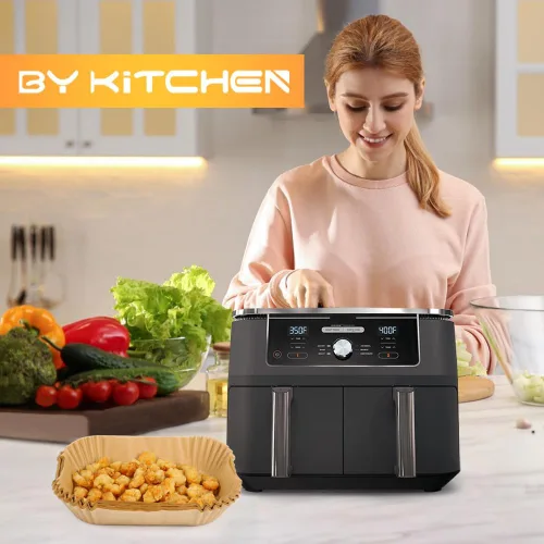 Miniatura 6 de BYKITCHEN Forros para freidora de aire Ninja Dual Air Freider, juego de 120, forros rectangulares desechables para freidora de aire compatibles