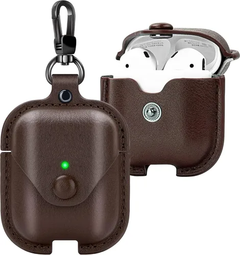 Miniatura 10 de Funda de cuero para Airpods con llavero, funda protectora de cuero vintage portátil a prueba de golpes para Apple AirPods 1 y AirPods 2 funda
