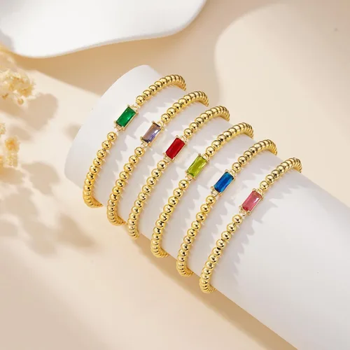 Miniatura 7 de Yoosteel Pulsera delicada con piedra natal para mujer, pulseras elásticas chapadas en oro de 14 quilates, joyería de cumpleaños de amistad de moda